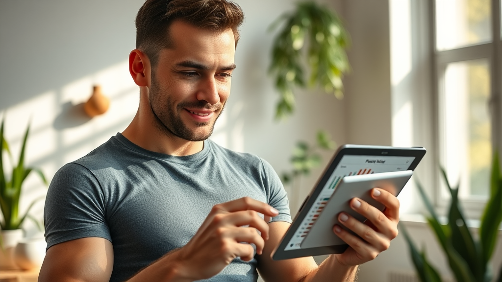 User reviewing nutrition and fitness progress with AI food tracking